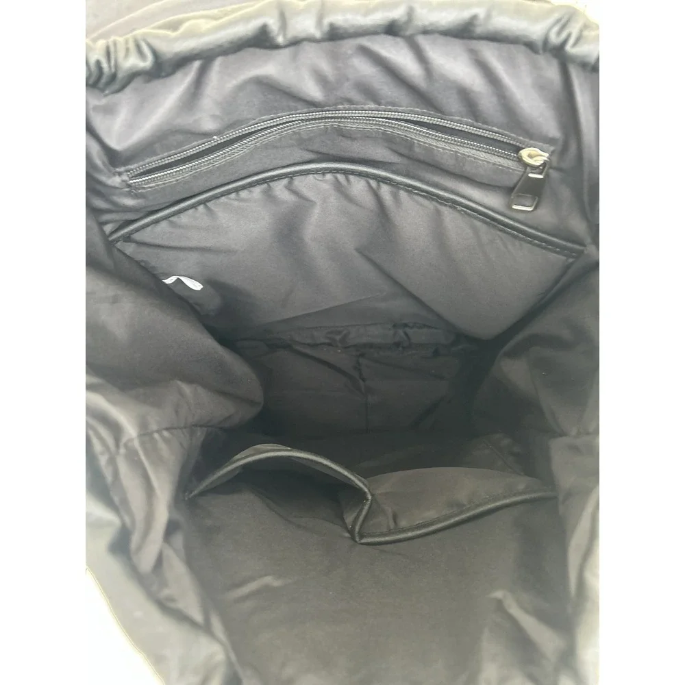 Black Pebbled Faux Leather Buckle Drawstring Backpack Utility Bag